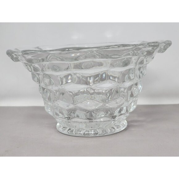 Vntg Pressed Glass Clear Textured Bowl With Diamond Pattern Wavy Rim‎ Design MCM - Picture 2 of 8